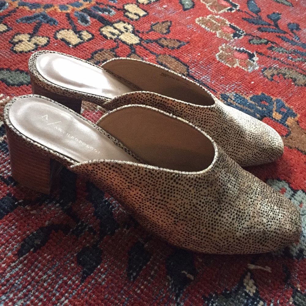 Anthropologie cheetah print mules